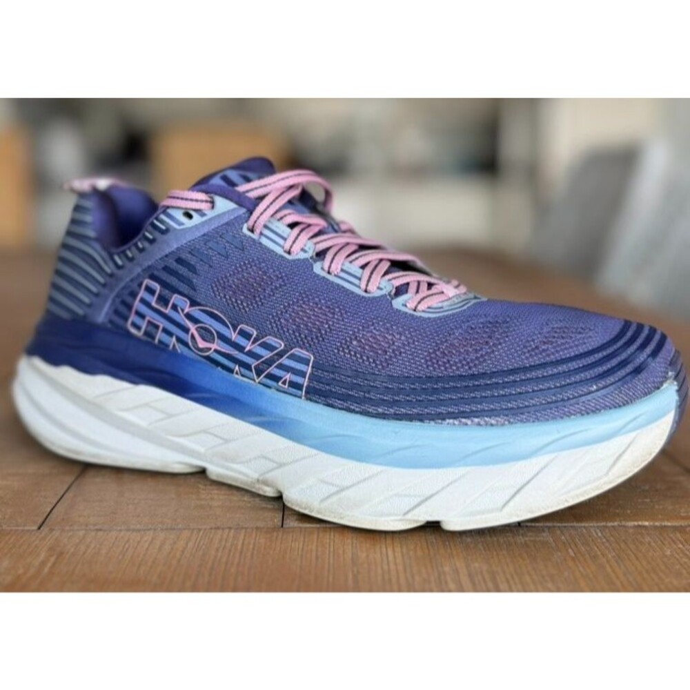 Hoka One Womens Marlin Ribbon Blue Bondi 6 Running Training Sneaker US 8.5